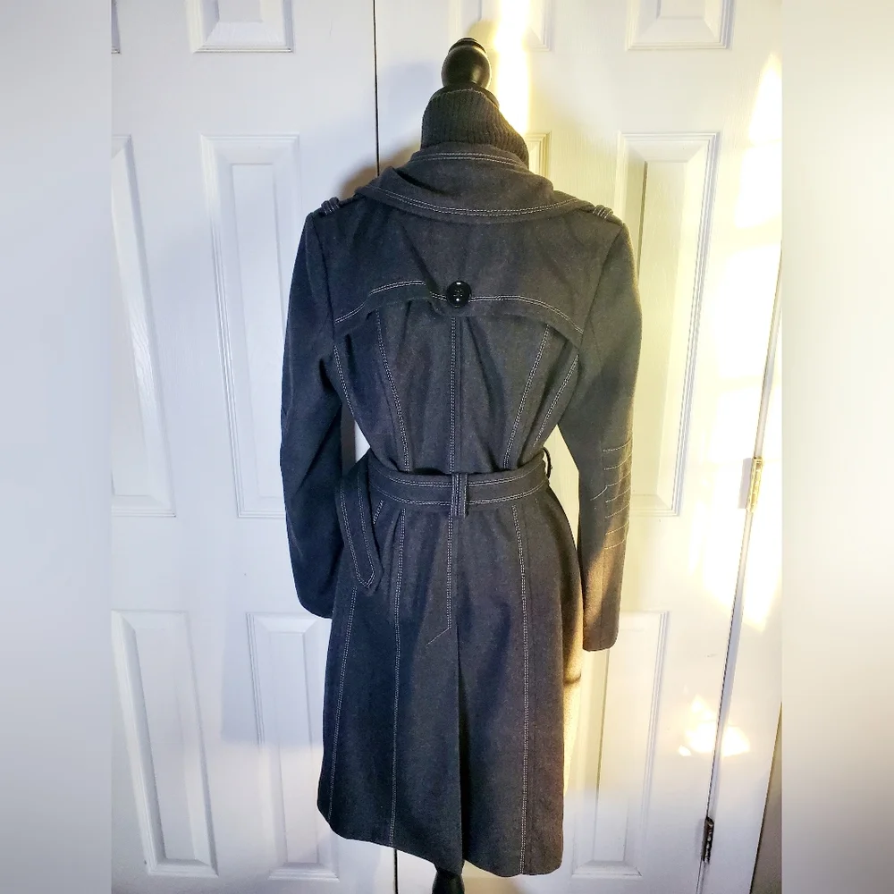Miss Sixty Gray Wool Blend Belted Womens Coat With Ribbed Bib Collar - Picture 6 of 15